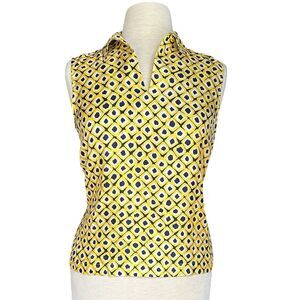 Kasper 100% Silk Yellow & Navy Top - Size 8P - Like New